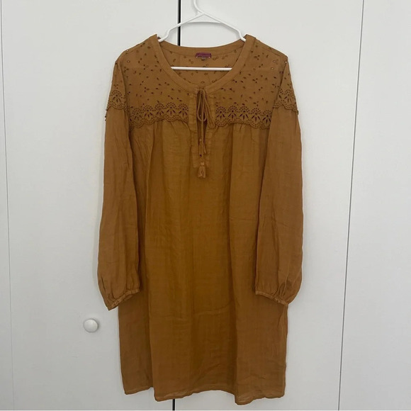Dress long sleeves L beige Bensimon embroidered - Picture 1 of 5